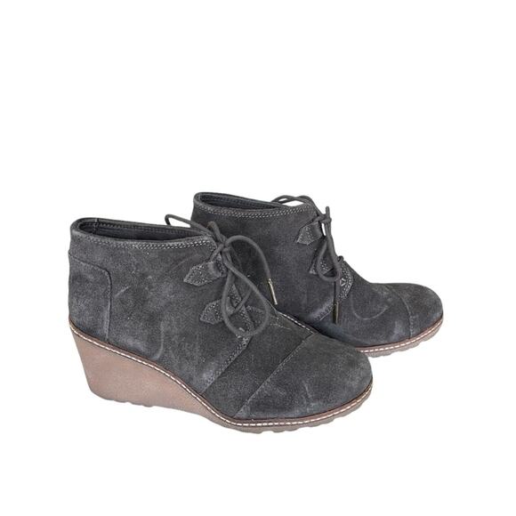 Toms Faux Suede Lace Up Wedge Heel Ankle Boot Smokey Brown Size 7.5 Medium - Picture 2 of 8